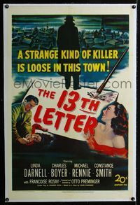 1s046 13th LETTER linen 1sheet '51 Otto Preminger, Linda Darnell, a strange kind of killer is loose!