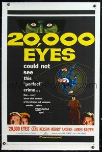 1s049 20,000 EYES linen one-sheet movie poster '61 they could not see the perfect crime, cool art!