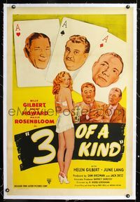 1s051 3 OF A KIND linen one-sheet R40s two great artwork images of Shemp Howard, playing card image!