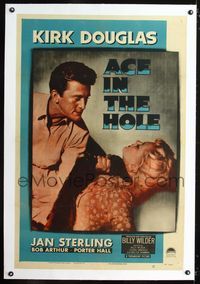1s058 ACE IN THE HOLE linen one-sheet '51 Billy Wilder classic, Kirk Douglas chokes Jan Sterling!