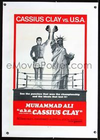 1s056 A.K.A. CASSIUS CLAY linen int'l one-sheet '70 champion boxer Muhammad Ali & Statue of Liberty!