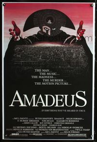 1s061 AMADEUS linen one-sheet movie poster '84 Milos Foreman, Mozart biography, cool artwork!