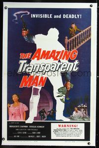 1s062 AMAZING TRANSPARENT MAN linen 1sh '59 Edgar Ulmer, cool art of the invisible & deadly convict!