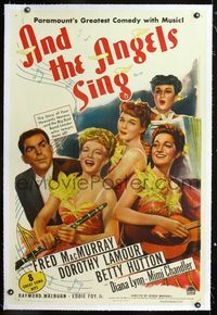 1s065 AND THE ANGELS SING linen 1sh '44 artwork of Fred MacMurray with Dorothy Lamour & sexy band!