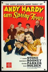 1s066 ANDY HARDY GETS SPRING FEVER linen style D 1sh '39 romantic art of Mickey Rooney & Rutherford!