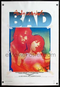 1s067 ANDY WARHOL'S BAD linen signed one-sheet '77 by Andy Warhol, guaranteed authentic signature!