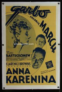 1s068 ANNA KARENINA linen one-sheet poster R48 Greta Garbo, Fredric March, Freddie Bartholomew