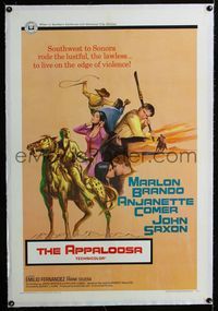 1s072 APPALOOSA linen one-sheet movie poster '66 Marlon Brando lives on the edge of violence!