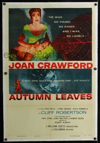 1s074 AUTUMN LEAVES linen one-sheet '56 Cliff Robertson was young and Joan Crawford was lonely!