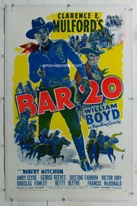 1s078 BAR 20 linen one-sheet poster R40s cool full-length art of William Boyd as Hopalong Cassidy!