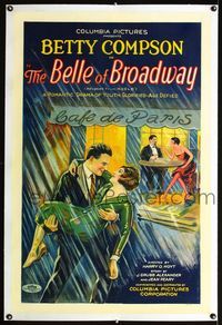 1s082 BELLE OF BROADWAY linen 1sh '26stone litho art of Betty Compson held by her lover in the rain!