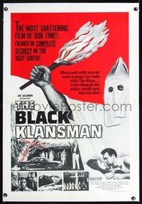 1s091 BLACK KLANSMAN linen 1sheet '66 wild artwork of hooded black man in KKK outfit holding torch!