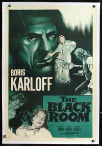 1s092 BLACK ROOM linen one-sheet movie poster R55 cool huge headshot artwork of Boris Karloff!