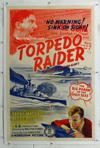 1s095 BORN FOR GLORY linen one-sheet R40 John Mills, WWI, Torpedo Raider, artwork image of Hitler!