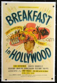 1s097 BREAKFAST IN HOLLYWOOD linen 1sheet '46 Spike Jones and His City Slickers, Nat King Cole Trio!