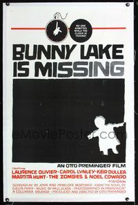 1s107 BUNNY LAKE IS MISSING linen one-sheet '65 Otto Preminger, really cool Saul Bass artwork!