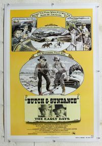 1s108 BUTCH & SUNDANCE - THE EARLY DAYS linen one-sheet '79 artwork of Tom Berenger & William Katt!