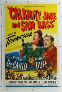 1s110 CALAMITY JANE & SAM BASS linen 1sheet '49 art of sexy Yvonne De Carlo & Howard Duff with guns!