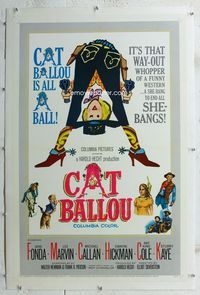 1s115 CAT BALLOU linen one-sheet '65 classic sexy cowgirl Jane Fonda, Lee Marvin, great artwork!