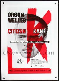 1s122 CITIZEN KANE linen one-sheet R91 some called Orson Welles a hero, others called him a heel!