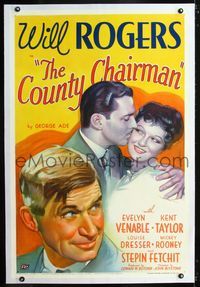1s126 COUNTY CHAIRMAN linen style B 1sheet '35 artwork of Will Rogers, Evelyn Venable & Kent Taylor!