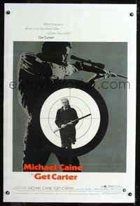 1s171 GET CARTER linen one-sheet movie poster '71 two great images of assassin Michael Caine!