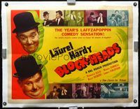 1s018 BLOCK-HEADS linen half-sheet poster R47 great images of Stan Laurel & Oliver Hardy, Hal Roach