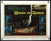 1s021 HOUSE OF USHER linen 1/2sheet '60 Vincent Price, Edgar Allan Poe's tale of the ungodly & evil!