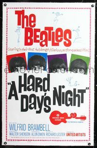 1s191 HARD DAY'S NIGHT linen one-sheet poster '64 great image of The Beatles, rock & roll classic!