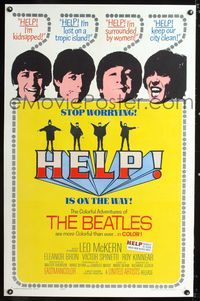 1s197 HELP linen one-sheet movie poster '65 great images of The Beatles, rock & roll classic!