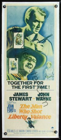 1s039 MAN WHO SHOT LIBERTY VALANCE linen insert poster '62 John Wayne, James Stewart, John Ford
