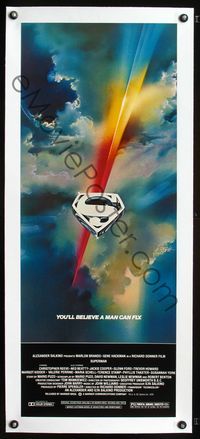 1s043 SUPERMAN linen insert movie poster '78 best shield style artwork by Bob Peak!