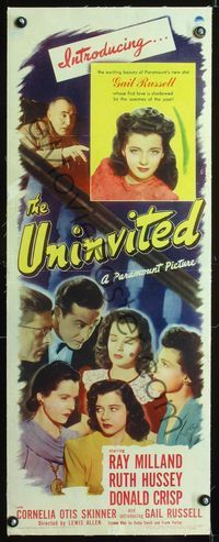 1s044 UNINVITED linen insert movie poster '44 Ray Milland, Ruth Hussey, introducing Gail Russell!