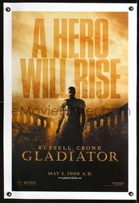 1s013 GLADIATOR linen teaser special 20x31 '00 image of Russell Crowe in Colisseum, Ridley Scott