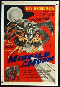 1s275 MISSILE TO THE MOON linen 1sheet '59 giant fiendish creature, a strange and forbidding race!