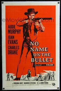 1s288 NO NAME ON THE BULLET linen 1sheet '59 great full-length art of Audie Murphy aiming his rifle!
