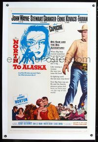 1s289 NORTH TO ALASKA linen one-sheet movie poster '60 John Wayne & sexy Capucine in the Yukon!