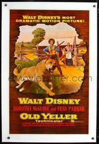 1s292 OLD YELLER linen one-sheet movie poster '57 great artwork of Disney's most classic canine!