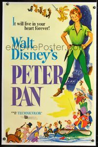 1s308 PETER PAN linen one-sheet movie poster R76 Walt Disney animated cartoon fantasy classic!
