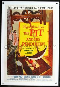 1s312 PIT & THE PENDULUM linen 1sh '61 Edgar Allan Poe's greatest terror tale ever told, cool art!