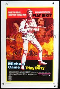 1s313 PLAY DIRTY linen one-sheet poster '69 cool art of WWII soldier Michael Caine with machine gun!