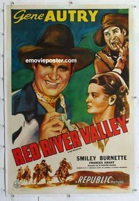 1s323 RED RIVER VALLEY linen one-sheet R44 great huge smiling artwork of Gene Autry & Smiley!