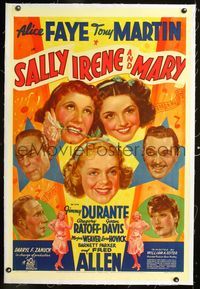1s337 SALLY, IRENE & MARY linen style B 1sh '38art of pretty Alice Faye, Jimmy Durante & Fred Allen!
