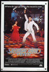 1s339 SATURDAY NIGHT FEVER linen one-sheet poster '77 best image of disco dancer John Travolta!