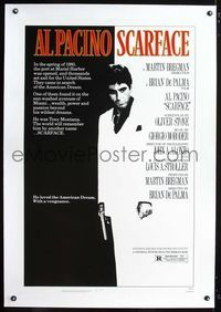 1s341 SCARFACE linen one-sheet '83 art of Al Pacino as Tony Montana, Brian De Palma, Oliver Stone