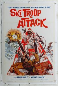 1s354 SKI TROOP ATTACK linen one-sheet poster '60 Roger Corman, really wild World War II artwork!