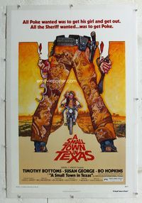 1s356 SMALL TOWN IN TEXAS linen 1sh '76 cool art of Timothy Bottoms & Susan George by Drew Struzan!