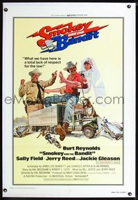 1s357 SMOKEY & THE BANDIT linen 1sh '77 art of Burt Reynolds, Sally Field & Jackie Gleason by Solie!