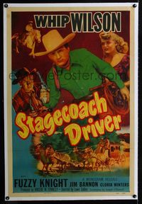 1s361 STAGECOACH DRIVER linen one-sheet '51 Whip Wilson with gun, Fuzzy Knight, Gloria Winters