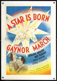 1s363 STAR IS BORN linen one-sheet '37 William Wellman, Janet Gaynor & Fredric March, cool design!